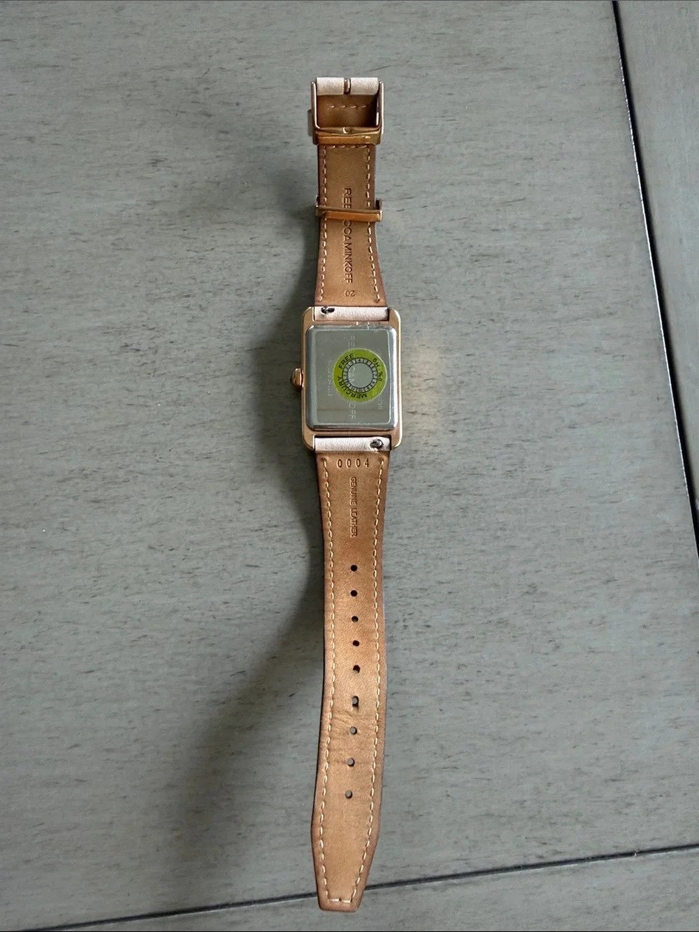 Rebecca Minkoff Gold-Tone Rectangular Watch with Pale Pink Leather Strap